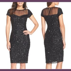 NWT $239 Adrianna Papell Sequin Embellished Sheath Dress Black [SZ 4‎ ]